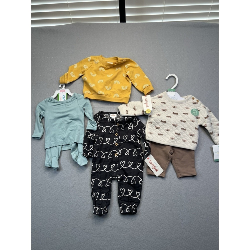 Newborn Baby Clothes Bundle Cat & Jack Little Planet Carters Neutral 6pc Set - Picture 8 of 14